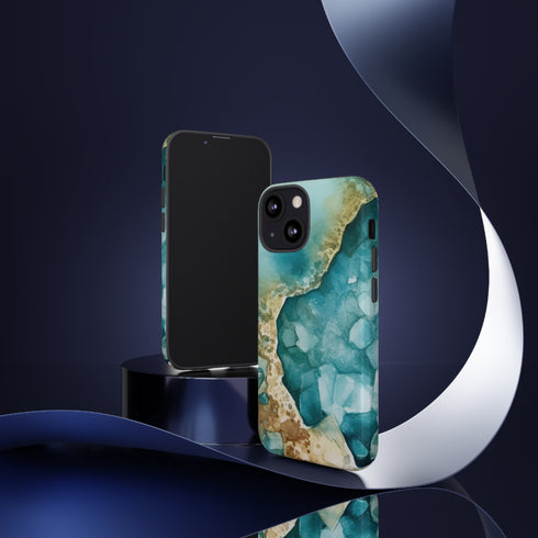 Aquamarine inspired Geode in Watercolor - Impact Resistant Phone Case